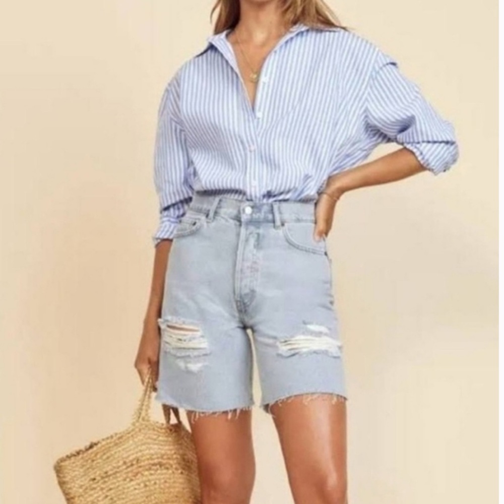 Reformation Jeans Max Mid Rise Tahoe Destroyed Jean Shorts sz 27